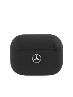 Чехол Mercedes Genuine leather with metal logo для AirPods Pro, черный